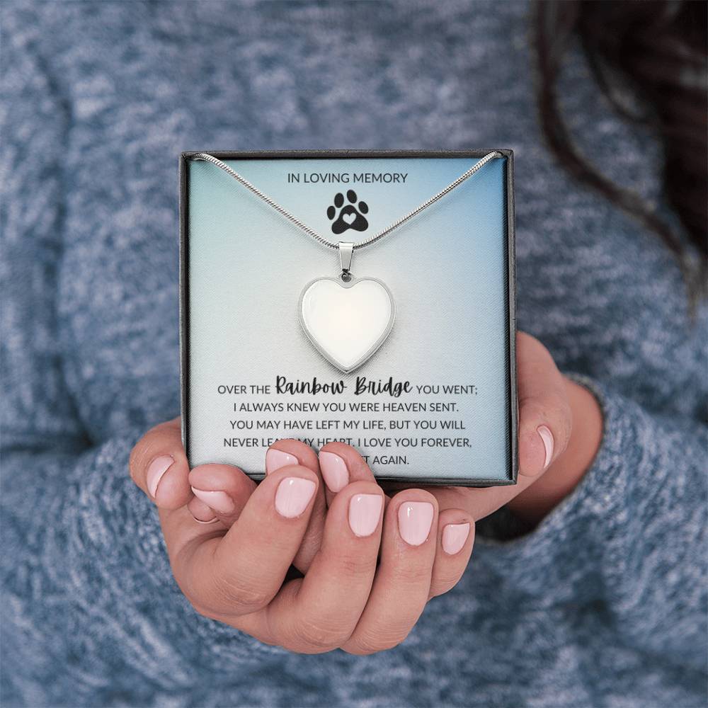 "In Loving Memory" Pet Memorial Heart Pendant w/Blue Gradient Message Card