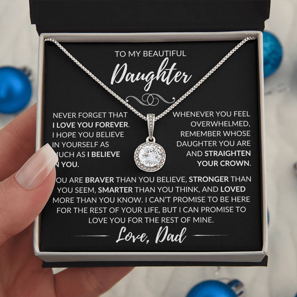 "To My Beautiful Daughter" Father Gift - Eternal Hope Pendant w/Black Message Card