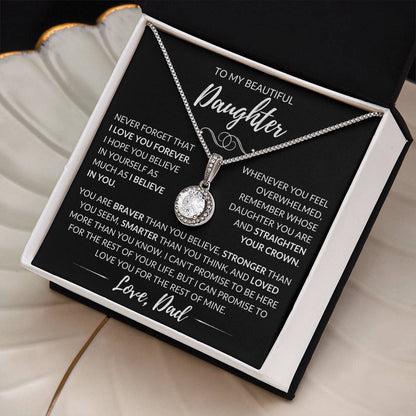 "To My Beautiful Daughter" Father Gift - Eternal Hope Pendant w/Black Message Card