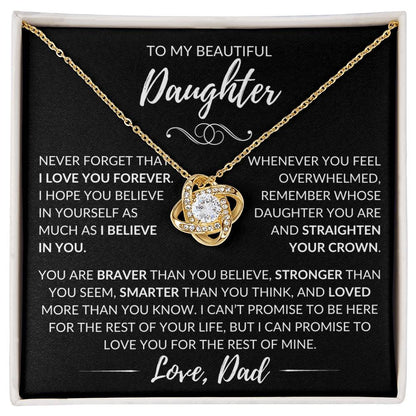 "To My Beautiful Daughter" Father Gift - Love Knot Pendant w/Black Message Card