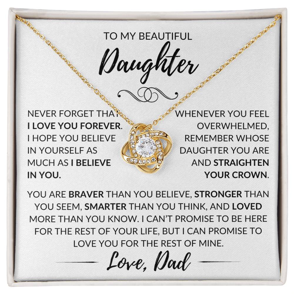 "To My Beautiful Daughter" Father Gift - Love Knot Pendant w/White Message Card