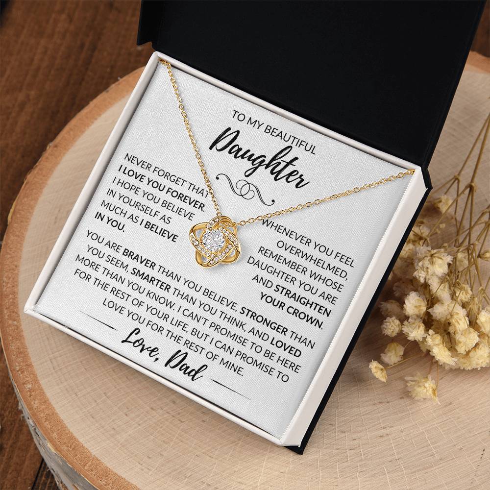 "To My Beautiful Daughter" Father Gift - Love Knot Pendant w/White Message Card