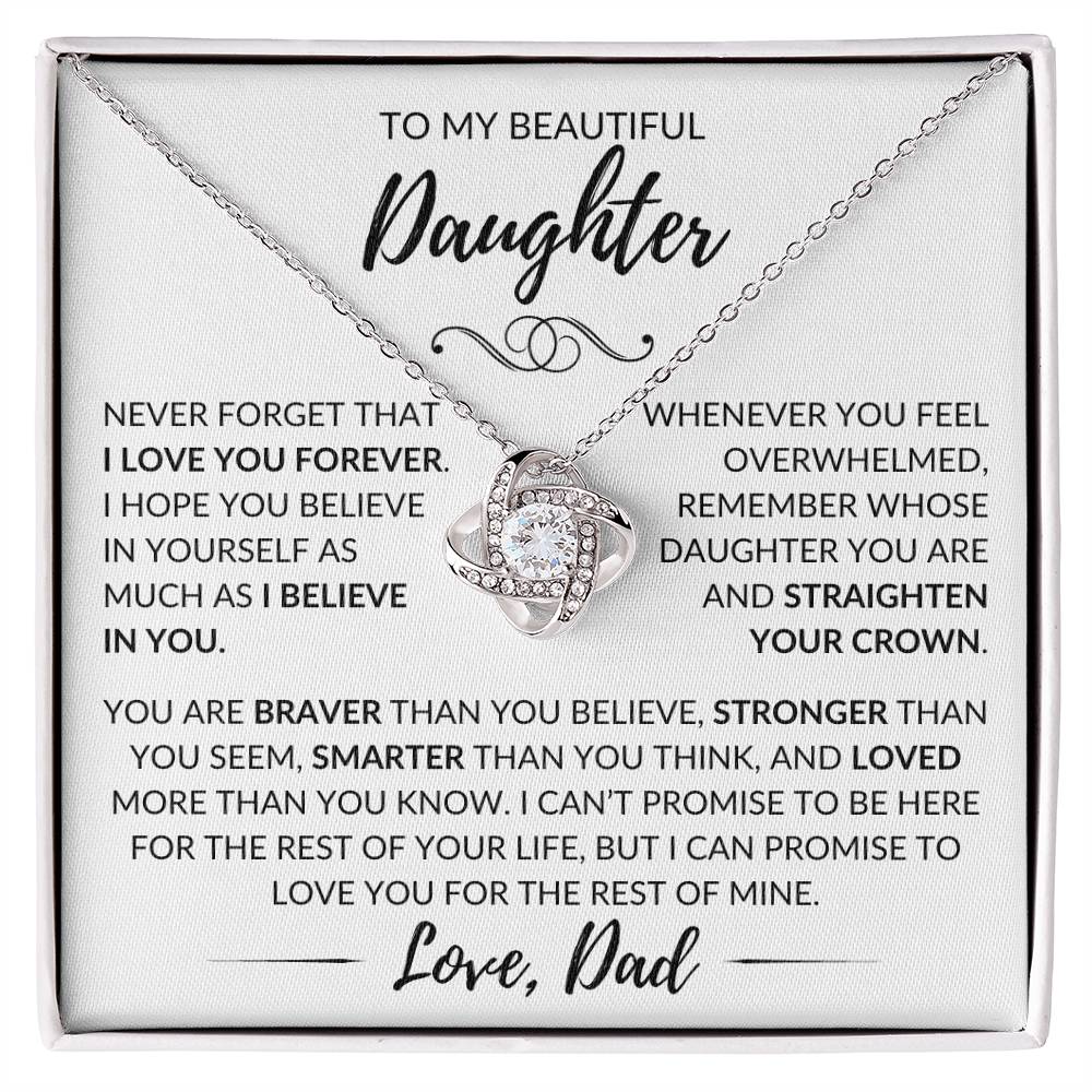 "To My Beautiful Daughter" Father Gift - Love Knot Pendant w/White Message Card