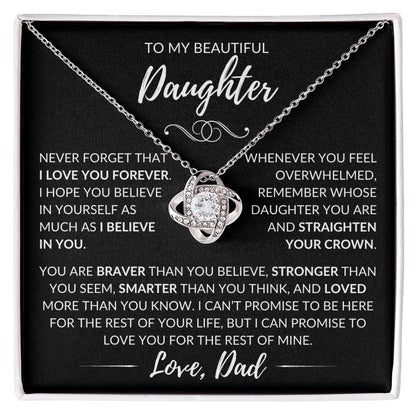 "To My Beautiful Daughter" Father Gift - Love Knot Pendant w/Black Message Card