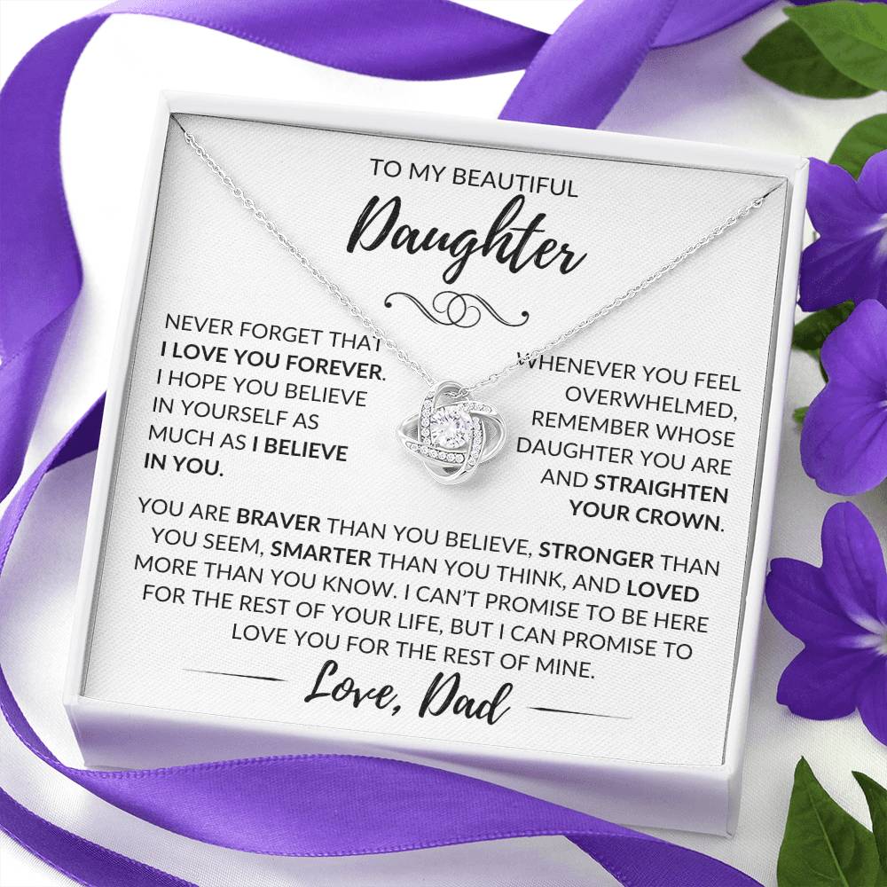 "To My Beautiful Daughter" Father Gift - Love Knot Pendant w/White Message Card