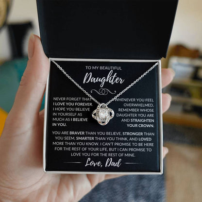 "To My Beautiful Daughter" Father Gift - Love Knot Pendant w/Black Message Card