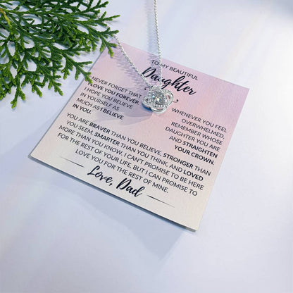 "To My Beautiful Daughter" Father Gift - Love Knot Pendant w/Sunset Message Card