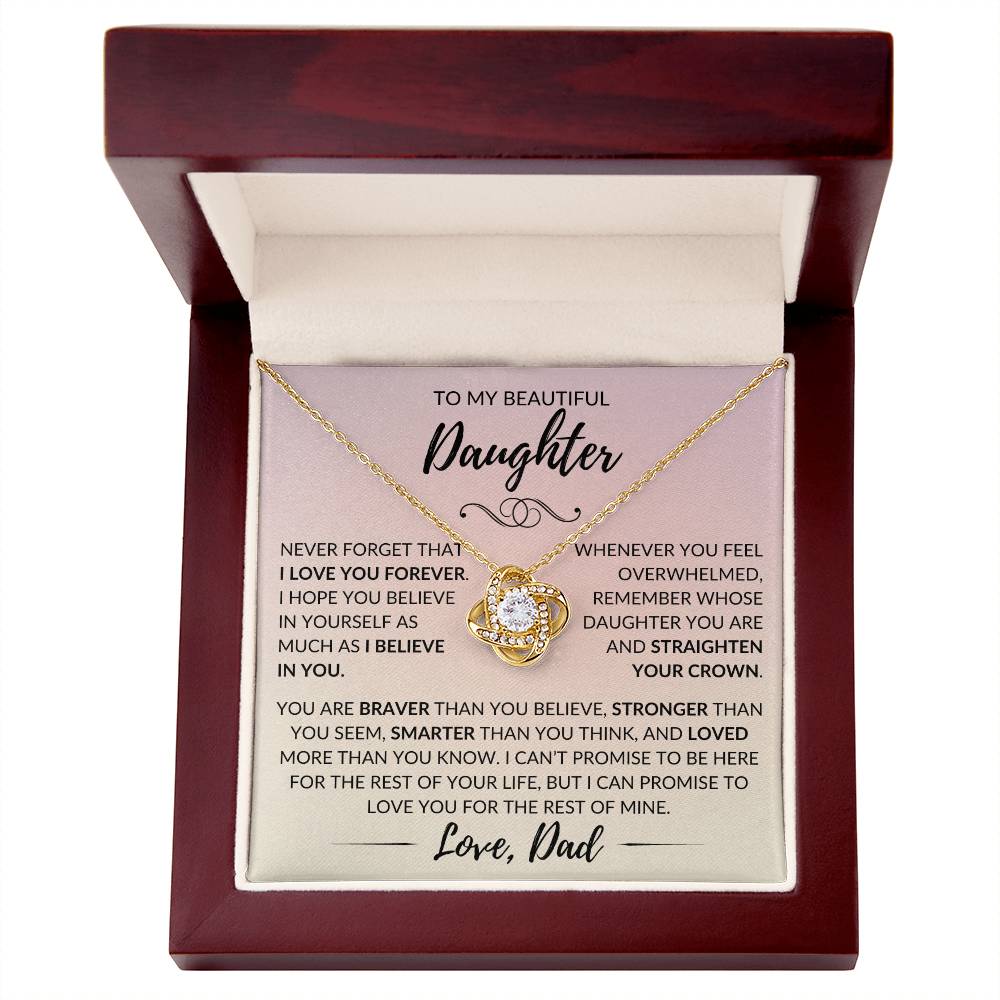 "To My Beautiful Daughter" Father Gift - Love Knot Pendant w/Sunset Message Card