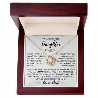 "To My Beautiful Daughter" Father Gift - Love Knot Pendant w/White Message Card