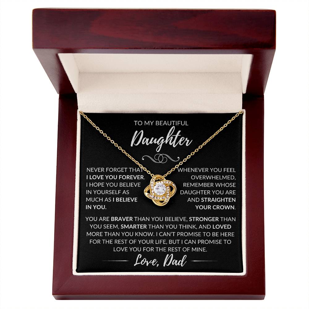 "To My Beautiful Daughter" Father Gift - Love Knot Pendant w/Black Message Card