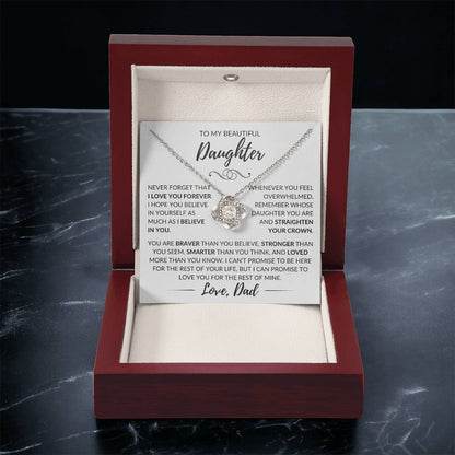 "To My Beautiful Daughter" Father Gift - Love Knot Pendant w/White Message Card