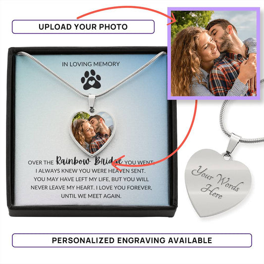 "In Loving Memory" Pet Memorial Heart Pendant w/Blue Gradient Message Card