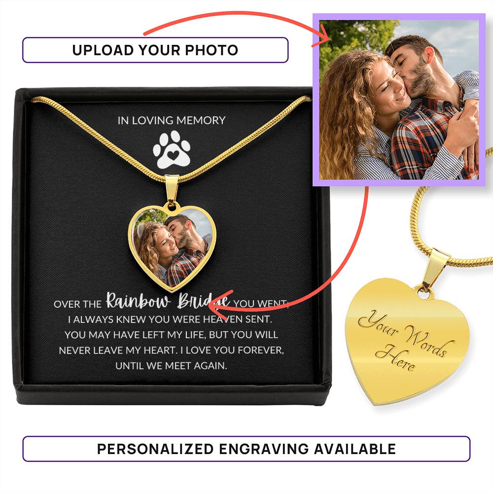 "In Loving Memory" Pet Memorial Heart Pendant w/Black Message Card